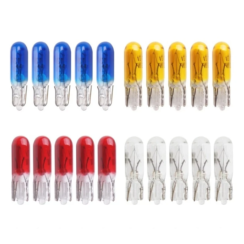 10/20/30pcs T5 W2W 12V 1.2W car interior bulb auto dashboard warning indicator halogen T5 lamp Car Styling Blue/red/amber/yellow
