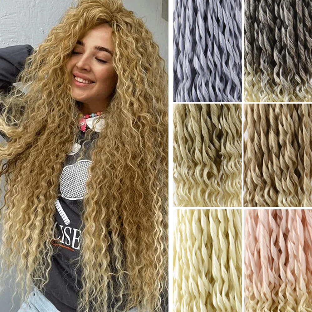 

Dansama Synthetic 24Inch Curly Braids Loose Water Wave Braiding Hair Extensions Afro Curl Ombre Natural Blonde Crochet Braids