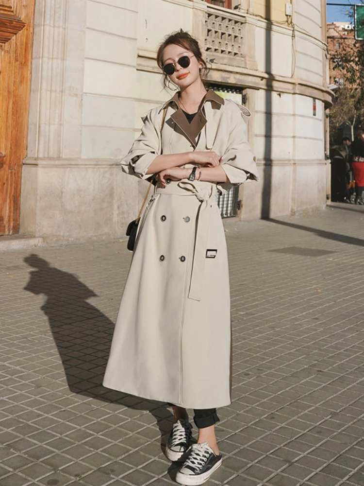 

Drooping Windbreaker Coat Women's Autumn 2022 Mid-length Over The Knee High-end Elegant British Trench Coat Korean Office Lady