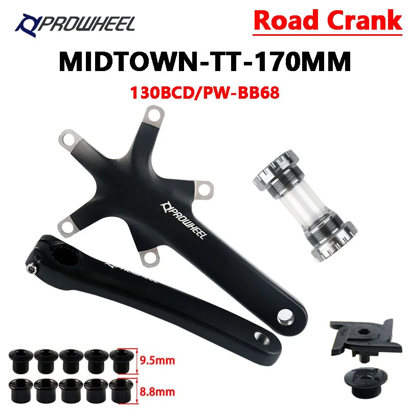 

PROWHEEL Road Bicycle Crankset MIDTOWN 130BCD 170mm Crank with BB Bottom Bracket Aluminum Alloy Cranks