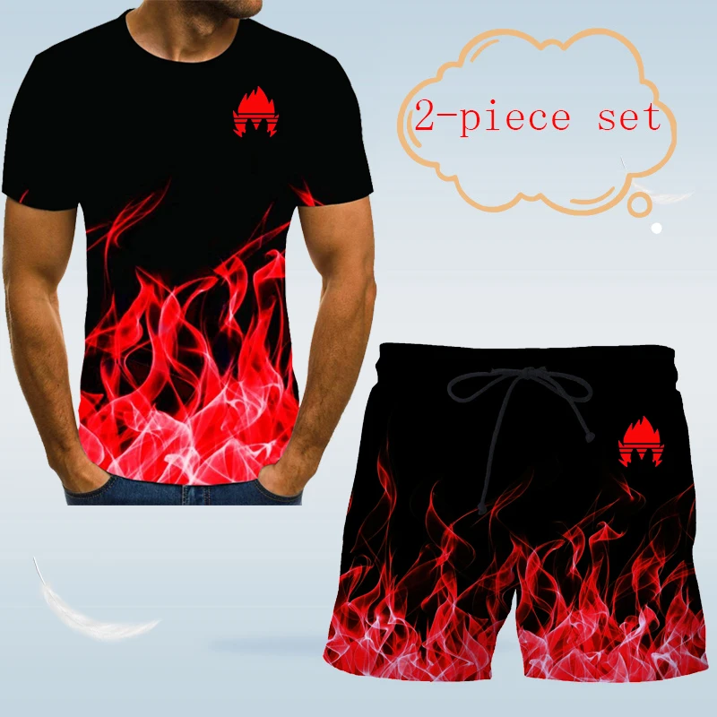 

Hair pattern 3D printing high quality fashion sales men's summer round neck short sleeve T-shirt blue-green red purple flame top