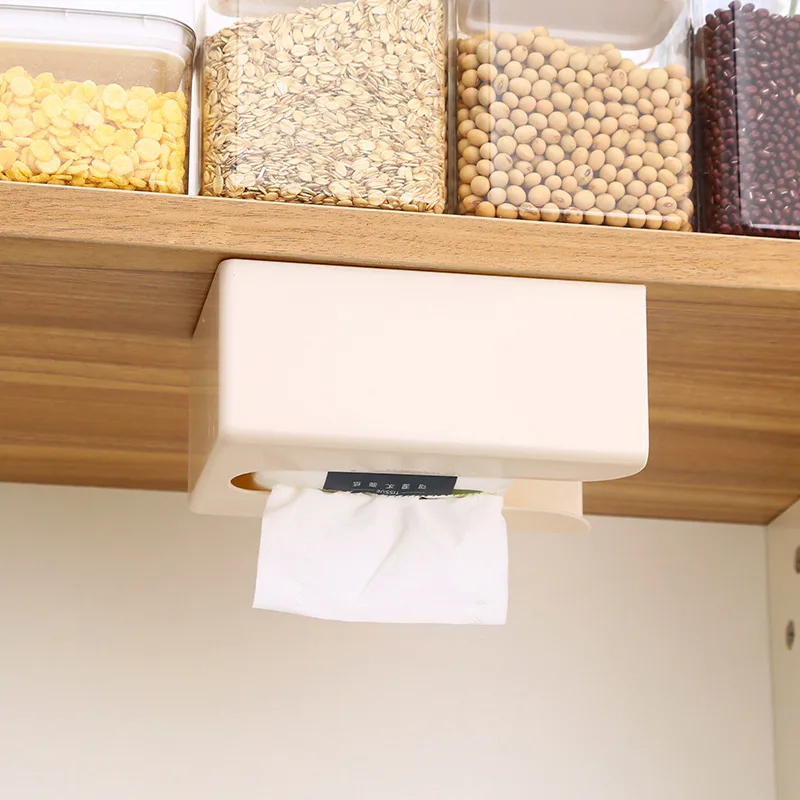 

Under Cabinet Paper Holder Wall Hanging Tissue Box Punch-Free Tissue Racks Kitchen Napkin Storage Rack Toilet Paper Dispenser