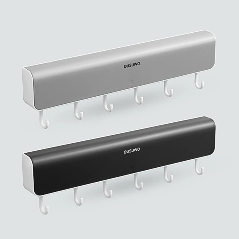 

OUSUWO Wall-Mounted Storage Rack Shelf Storage Box with Hook for Bathroom Door Punch-Free Clothes Key Organizer Bathroom Tool