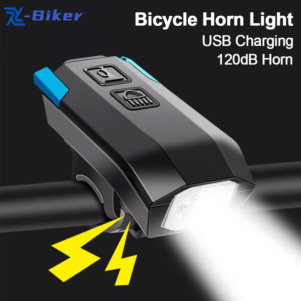 

3 Modes Bicycle Lights Front With Loud Horn 120db USB Rechargeable MTB Headlight Waterproof 300 Lumens Flashlight for Road Bike