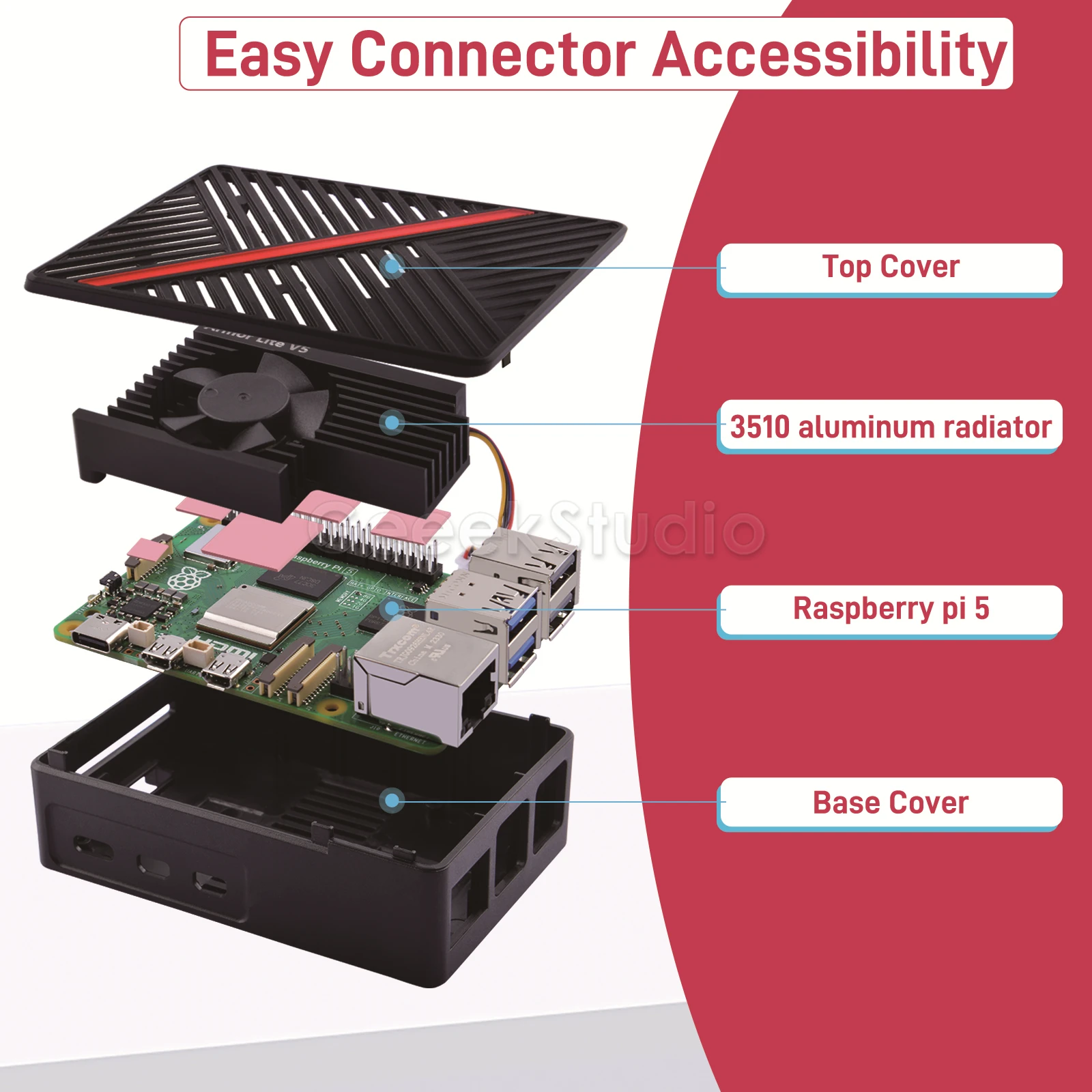 Raspberry Pi 5 ABS Чехол черный белый корпус с вентилятором 3510 для RPI