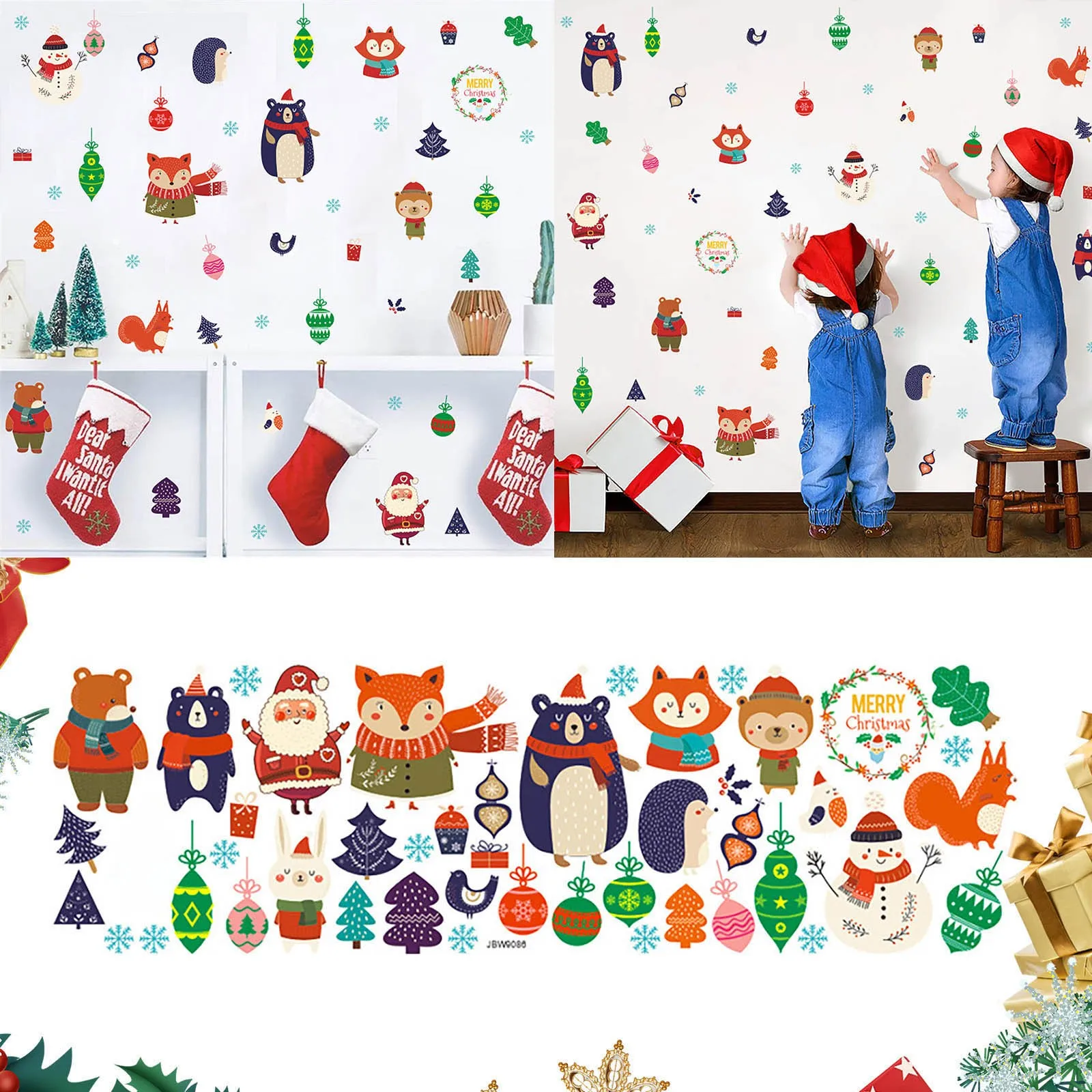 

Christmas Window Stickers Snowflakes Santa Window Stickers Christmas Decorations Reusable Decal Glass