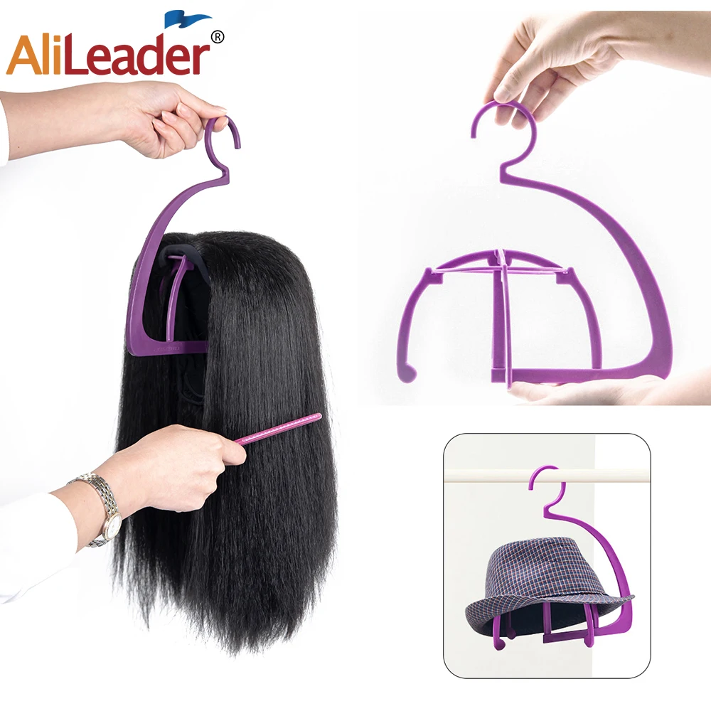 Portable Wig Stands For Multiple Wigs Hat Display Stand Holder Purple Black Plastic Wig Stand Folding Hanging Wig Stand 1Pcs images - 6