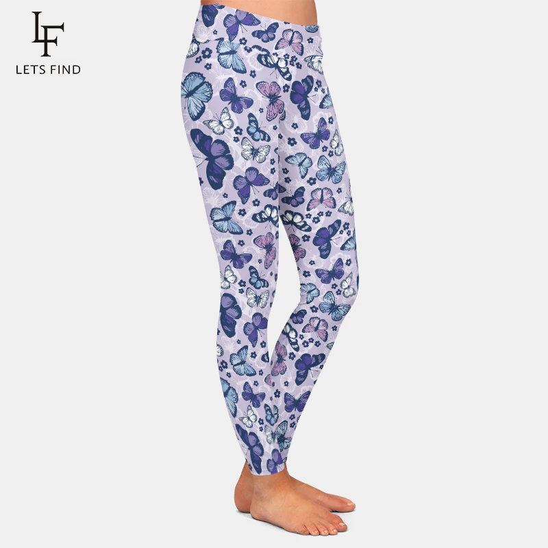 LETSFIND New Design Butterfly And Flowers Printing Workout Leggings Fashion High Waist  Women Elastic Fitness Leggings