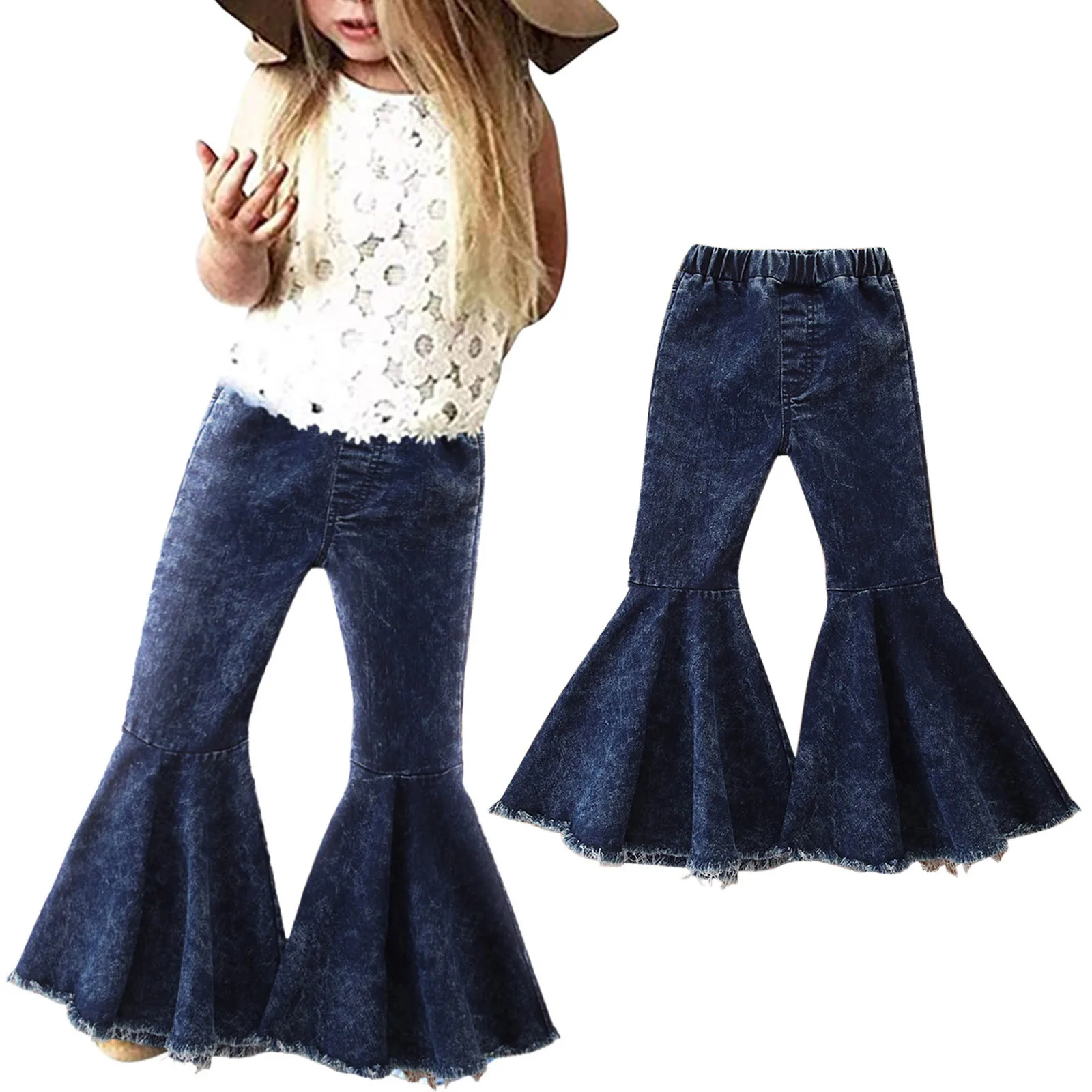 

Girl Toddler Pants Ruffle Denim Trousers Bell Jeans Bottom Pants Flare Girls Toddler Baby For Kids 1-6Y Girls Girls Dress Pants