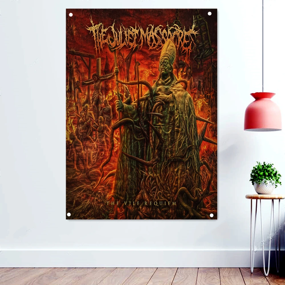 

THE VILE REQUIEM Macabre Art Banner Wall Hanging Rock Band Icon Flag Death Metal Artist Posters Bloody Horror Skull Art Tapestry