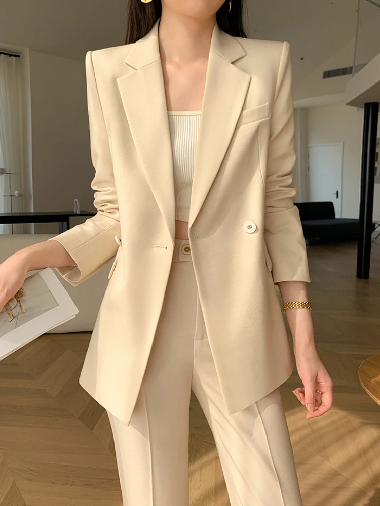 

Elegant Women Office Blazer 2 Pieces Set Orange Formal Blaser Jackets Vintage Solid Pencil Pantsuit Female OL Business Outfits