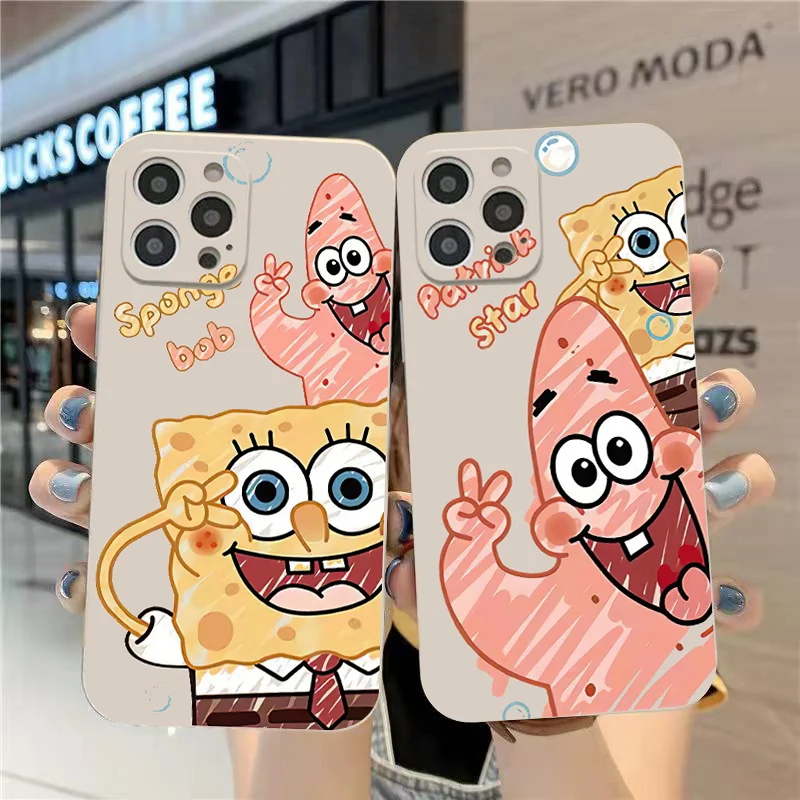 

Cartoon-SpongeBob-Patrick-Star For iPhone 12 13 Pro Max Mini 11 Pro Max X XS XR MAX SE 2020 8 7 6 6S Plus Silicone Cover Funda