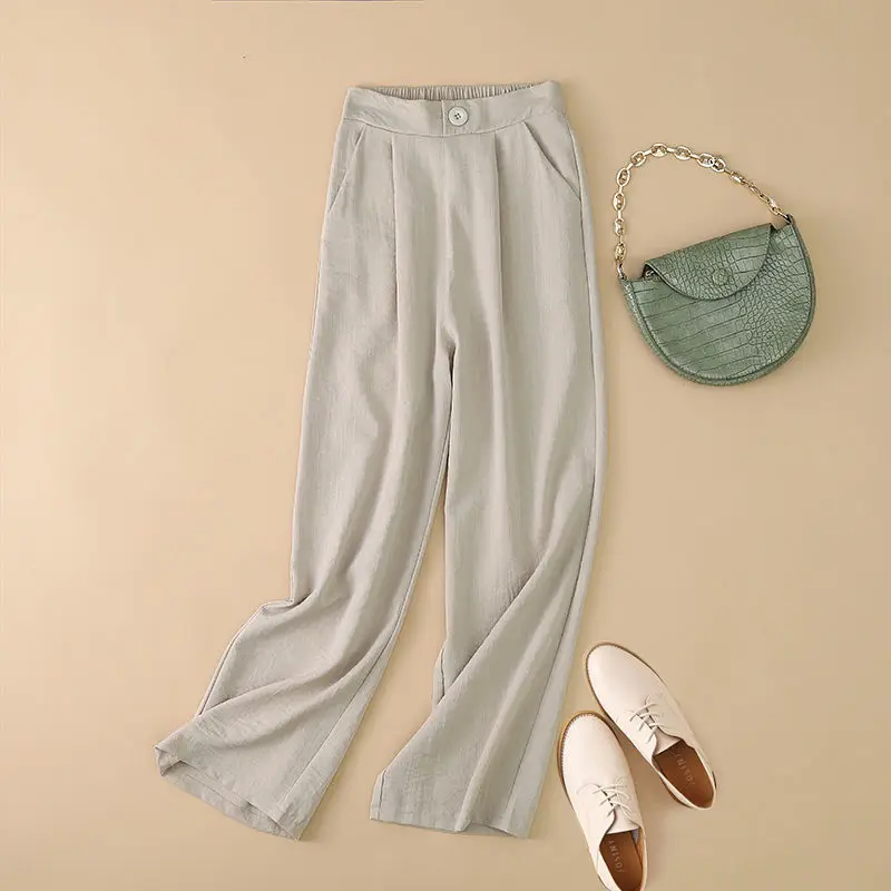 

Cotton Linen Wide Leg Straight Women's Pants High Waist Loose Thin Women's Trousers Breathable Casual Pants