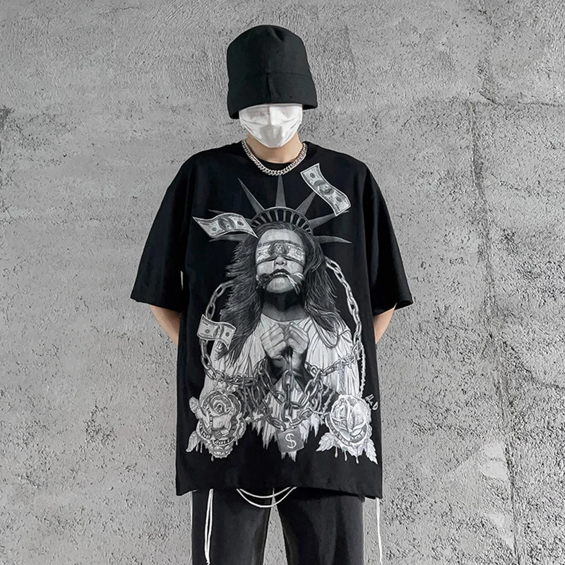 

Men's T-shirt Streetwear Black Harajuku Oversize Loose Casual Short Sleeve New Korean Fashion Daily Basic Male Female Tops Tee