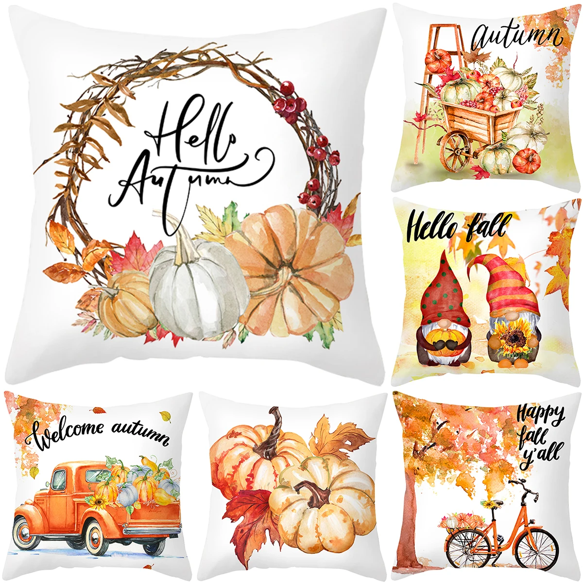 

LuanQI Thanksgiving Decorative Cushion Cover 18x18 Inches Cartoon Maple Pumpkin Fall Pillow Case 45X45 cm Polyester Pillow Cover