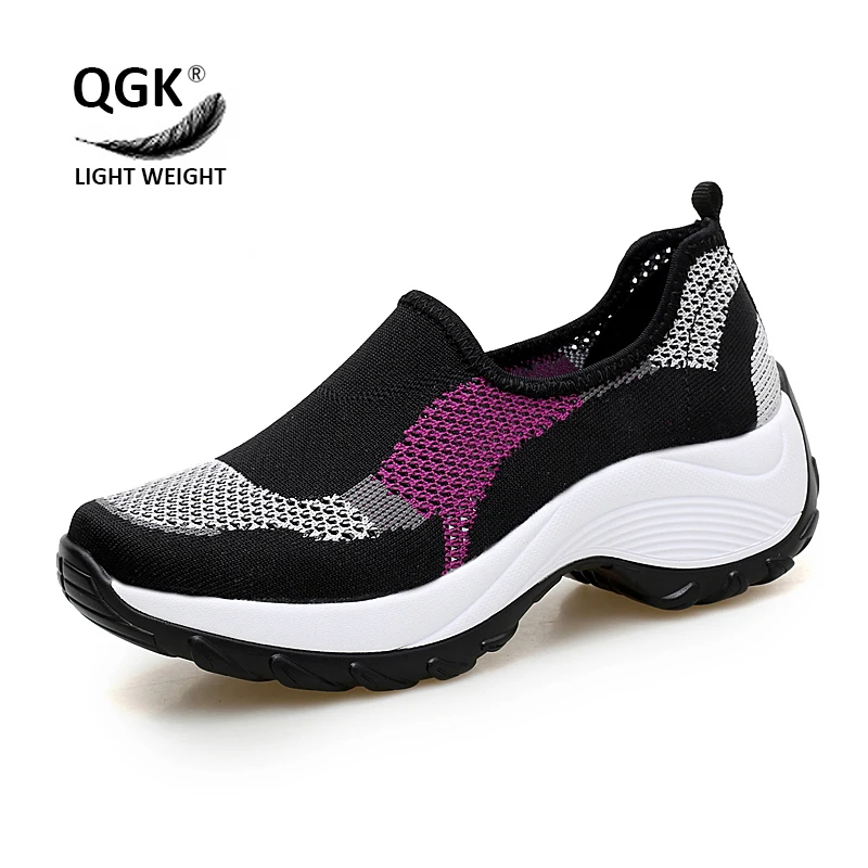 

QGK Large Size 42 Mesh Breathable Versatile Comfortable Casual Women Sneakers Outdoor Shock Absorption Lightweight Sports Shoes