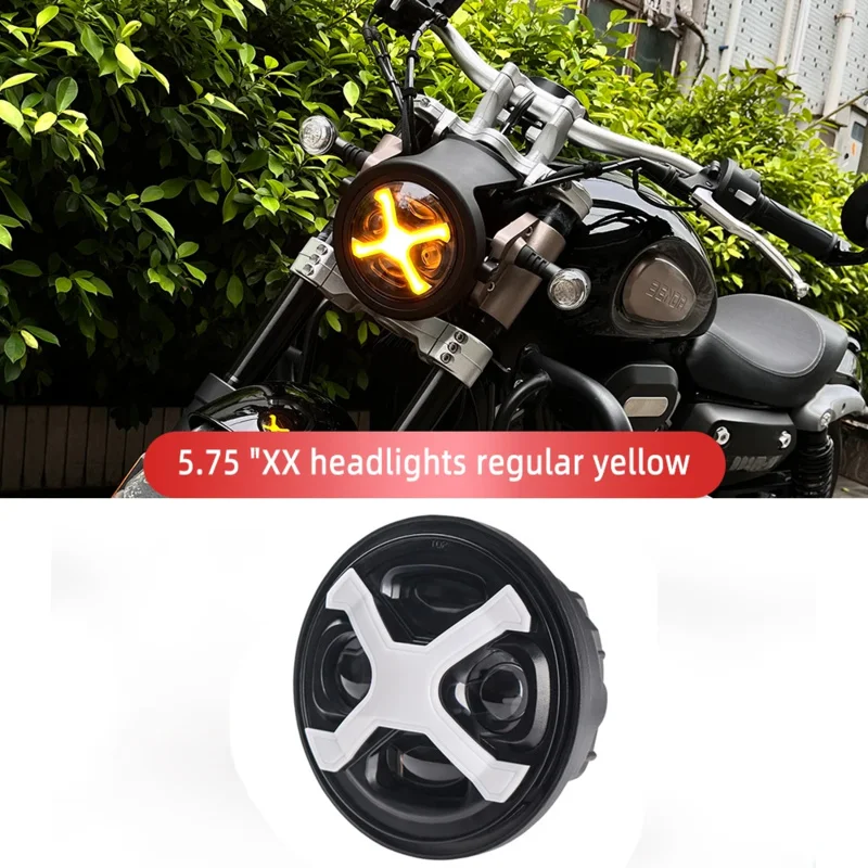 Фото X Style 5,75-дюймовая светодиодная фара для мотоцикла — желтый ДХО для Harley 883 Indian Scout Triumph Bobber №1