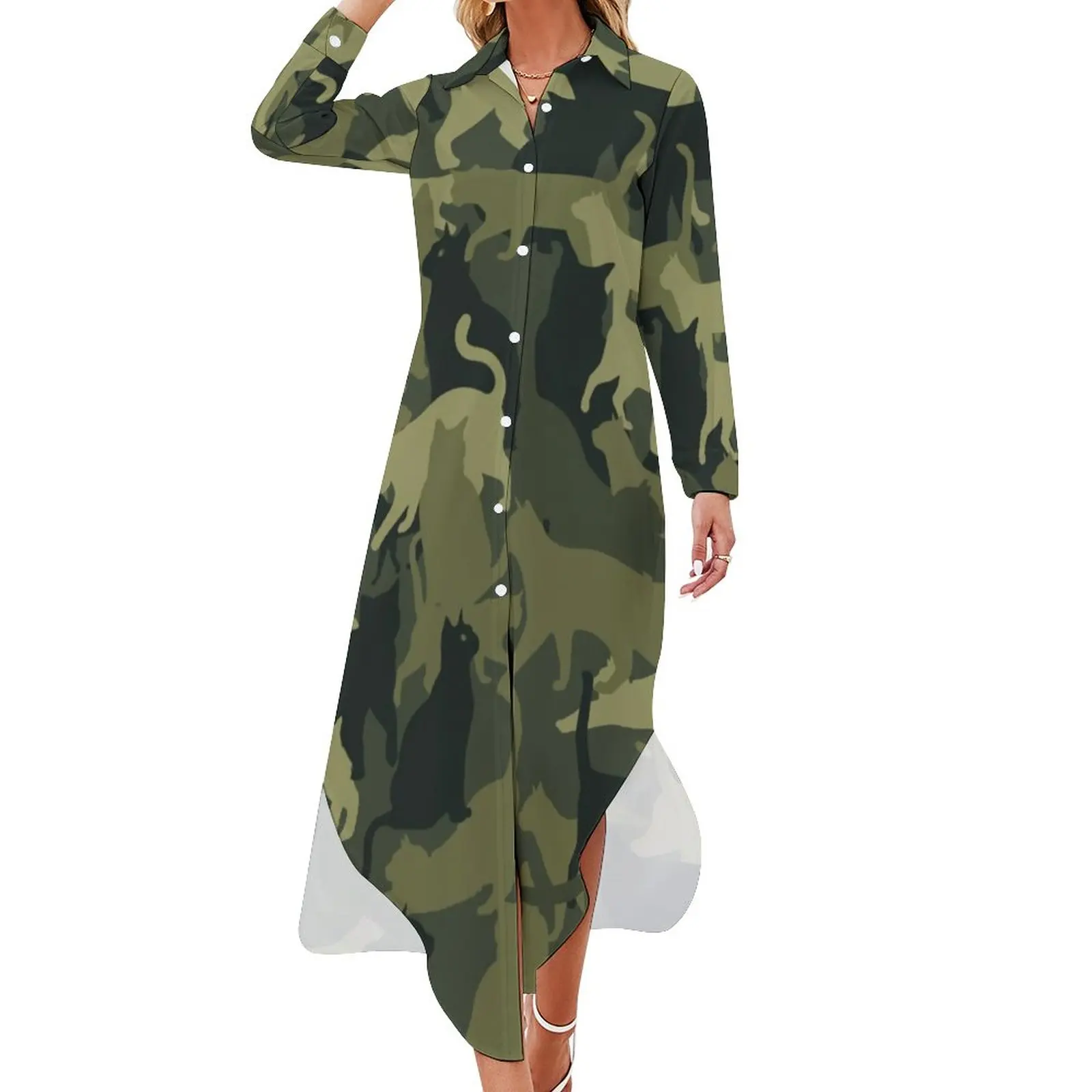 

Шифоновое платье с принтом в виде кошки, большого размера