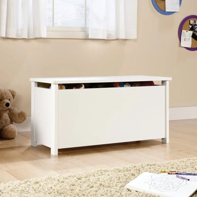 

Hinged Safety Top Wooden Toy Chest/Bench, Soft White Finish