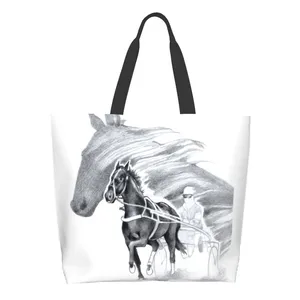 Trotting Up A Storm Large Size Reusable Foldable Shopping Bag Trotter Harness Racing Equine Horse Standardbred Sport Track