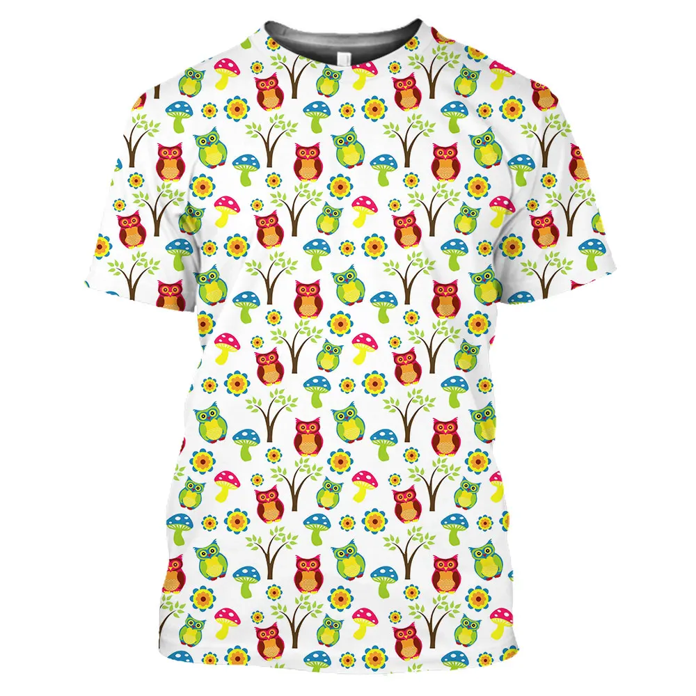 Футболка Мужская/женская с 3D-принтом Совы и птиц коротким рукавом