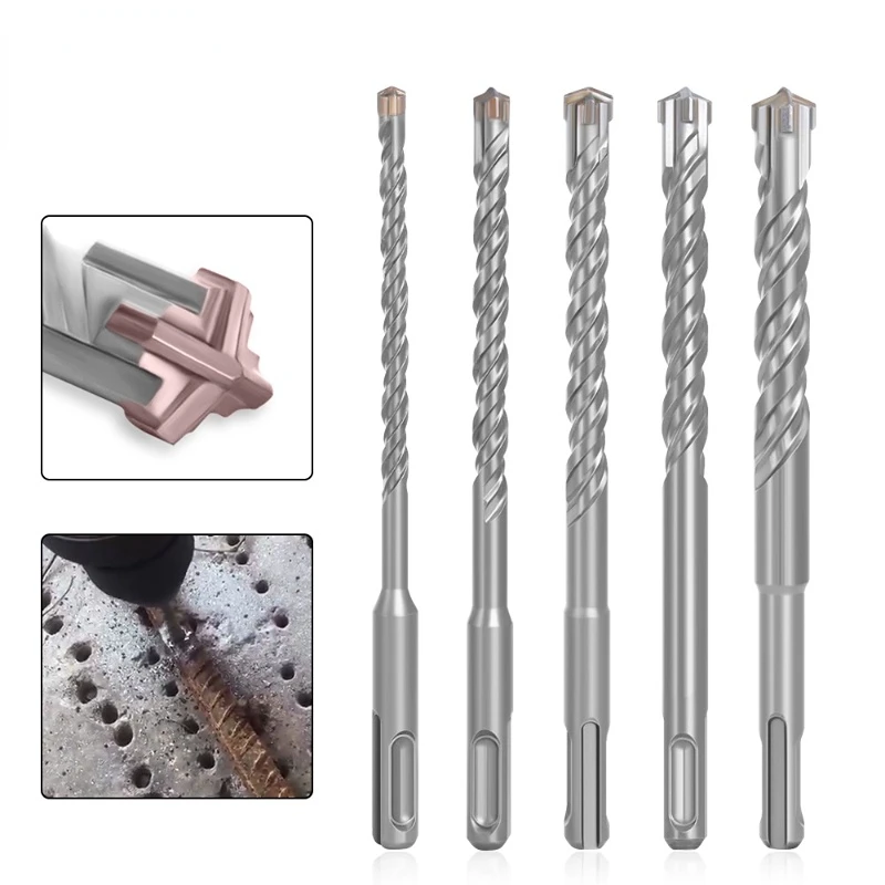 

5PCS/Set Round Handle Cross Impact Drill Bit Electric Hammer Two Pits Two Grooves Cement Drill Twist Drill Concrete Drill Bit