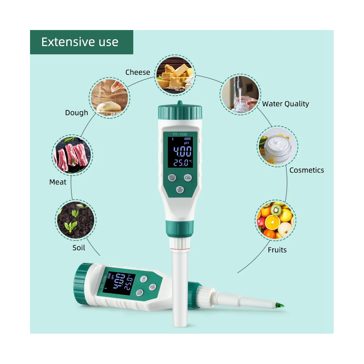 

Smart Bluetooth PH Meter Aquarium Pool PH Water Quality Monitor Tester for Soil Cosmetic Food Cheese Meat Fruit Dough
