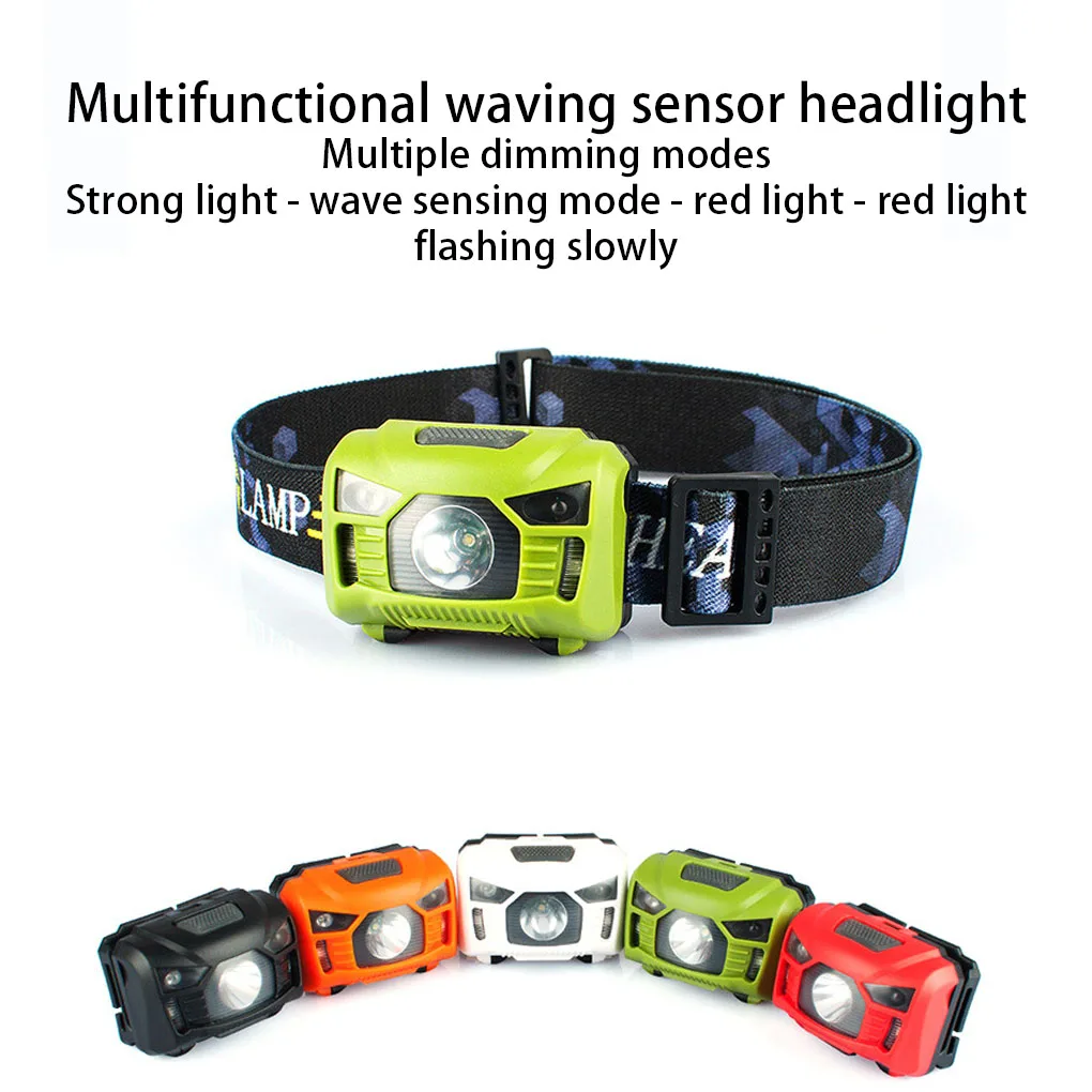 

Headlight Hiking Traveling Headlamp 4 Modes Adjustable Sensing Flashlight Running Jogging Head Mounted Torch Red