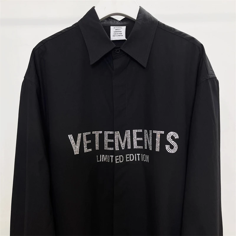 

High quality Flash Drill Logo Vetements Limited Edition Long Sleeve Shirts Oversized VTM Shirt Top Tees Inside Tag Mon Compte