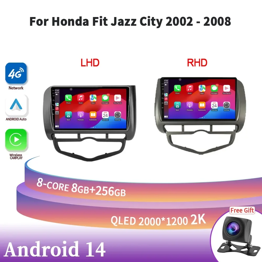 Беспроводной Carplay стерео для Honda Fit Jazz City 2002-2008 Авто Радио мультимедийная