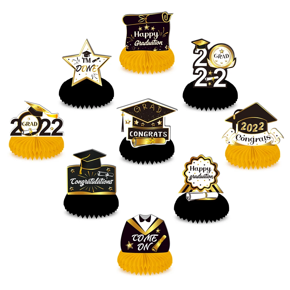 

9pcs 2022 Happy Graduation Congrates Grad Party DIY Paper Honeycomb Balls Crafts School Students Graduates Party Decorations