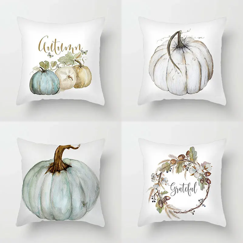 

LuanQI Thanksgiving Decorative Cushion Cover Cartoon Maple Pumpkin Autumn Pillowcase 45X45cm Polyester Pillowcase