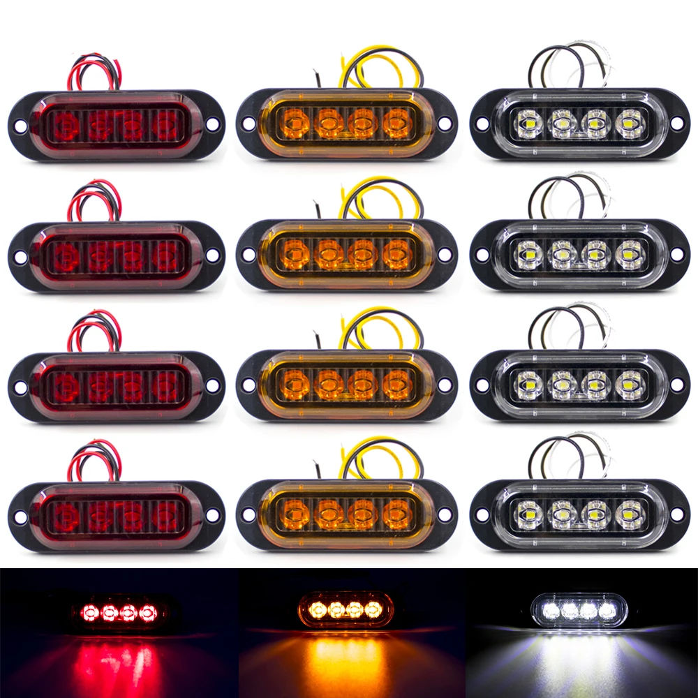 

4pcs 4 LED 12/24V Side Marker Safety Warning Turn Signal Light Clearance Fog Lamp Car Truck Trailer Lorry Caravan Bus RV Van Car