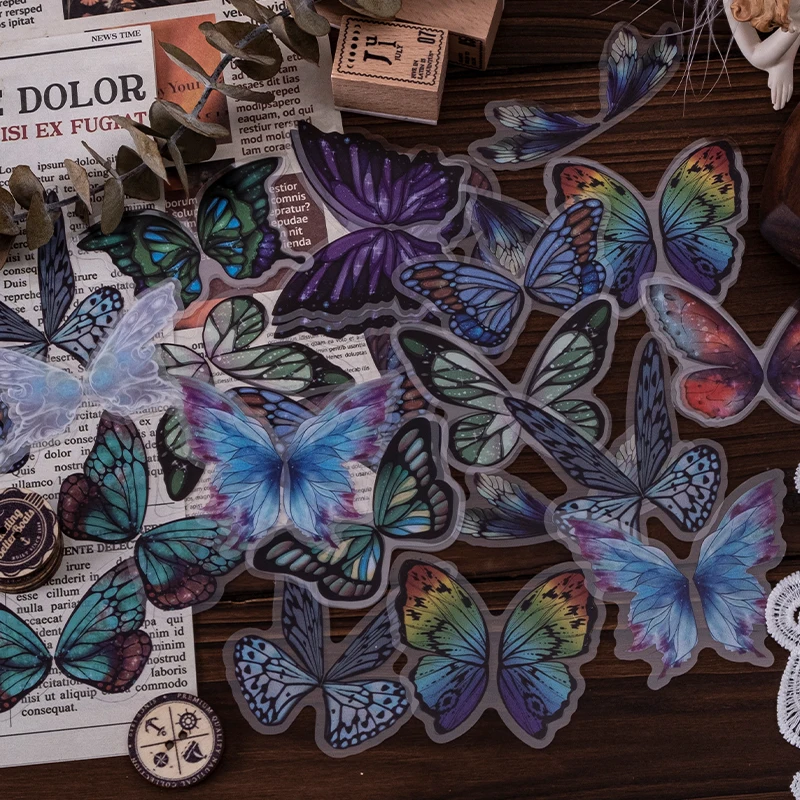

Yoofun 45pcs/pack Vintage butterflies Feather Fashion Lady Stickers Retro PET Sticker Pack for Scrapbooking Planner Journal DIY