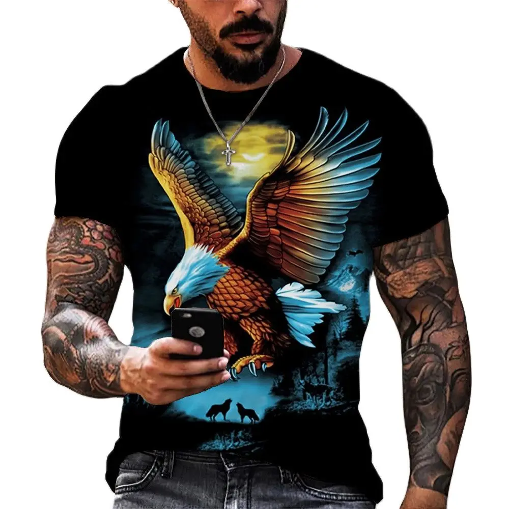 

Soaring Eagle 3D Print Men's T Shirt O Neck Short Sleeve Animal Funny Graphic Streetwear Summer Loose Male Oversized Tops Tees