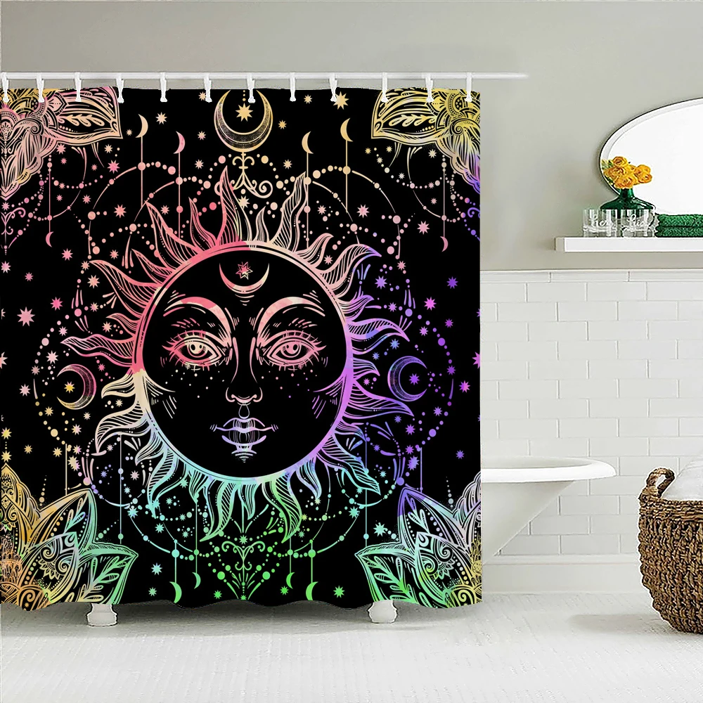 3D Printing Sun Moon Boho Shower Curtains Bathroom Accessories Home Decoration Waterproof Polyester Bath Screen Curtain Cortina
