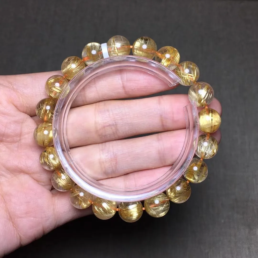 

9mm Natural Gold Hair Rutilated Quartz Bracelet Jewelry For Woman Man Wealth Healing Love Gift Reiki Crystal Beads Strands AAAAA