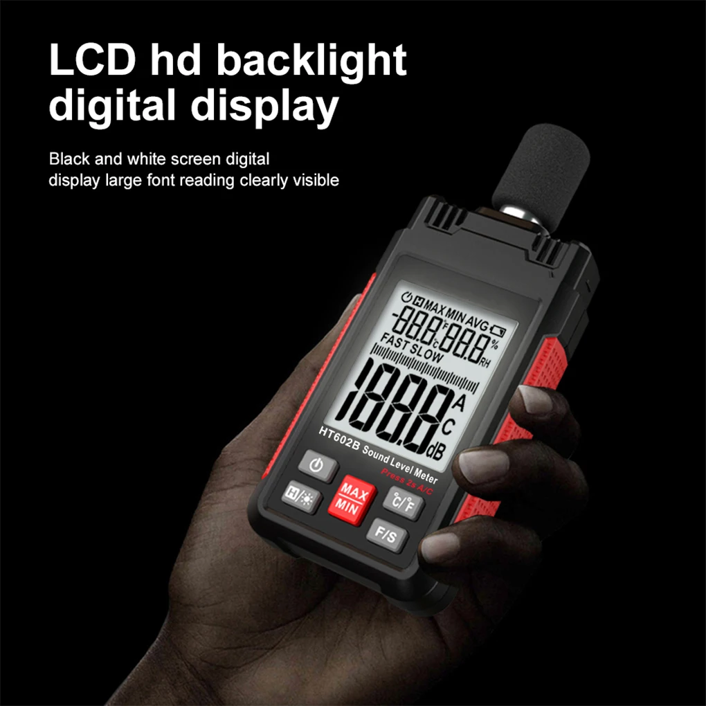 

Sound Level Meter Digital LCD Professional Handheld Meters Noise Logger Monitor Indicator Decibel Measurement HT602B