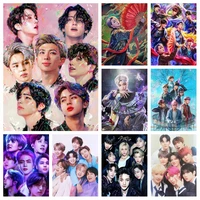 5d full square stray kids ateez ab diamond painting kpop boys pop music group poster embroidery cross stitch art home decor