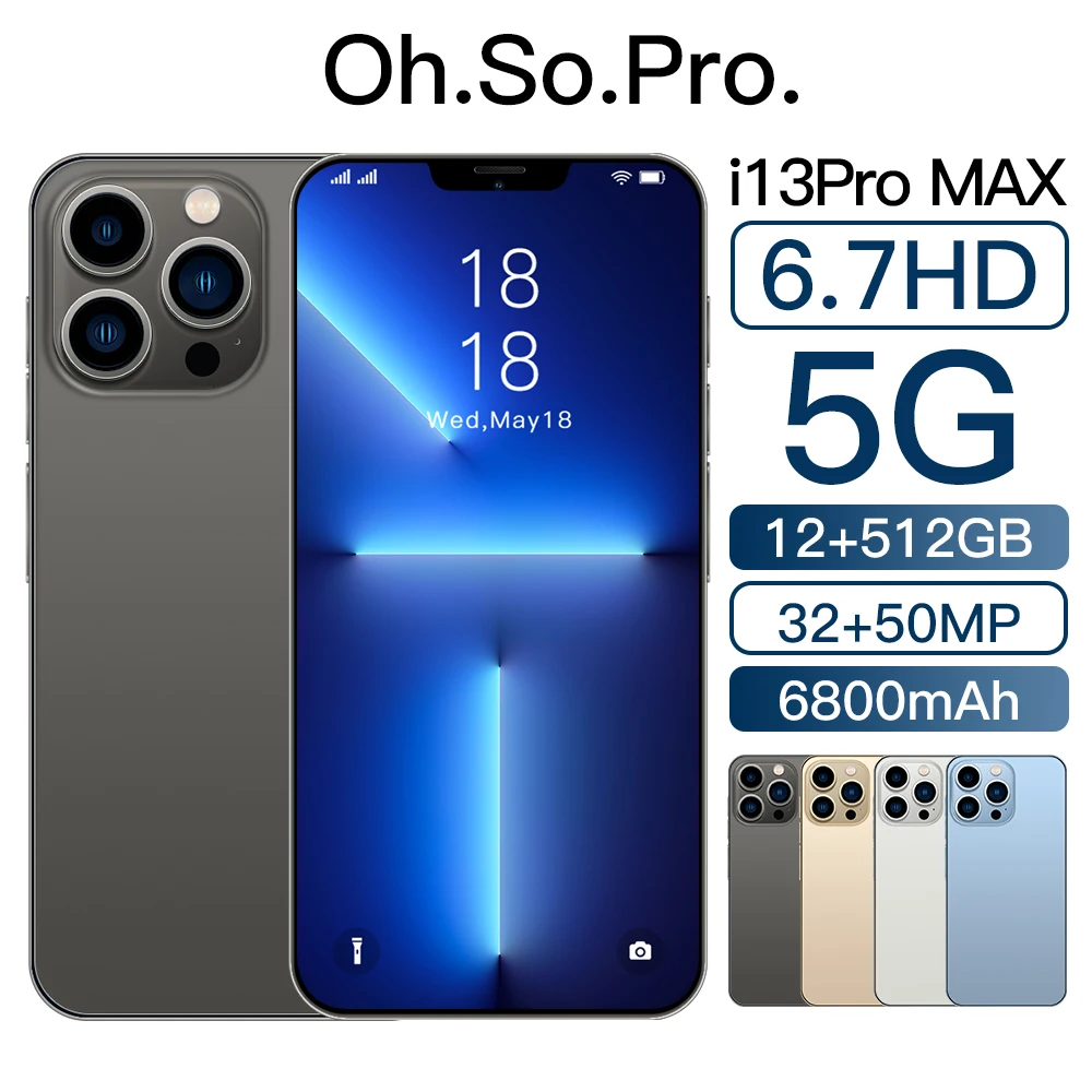 phone i13 pro max dual sim 6 7inch 5600mah 512g deca core global version unlocked celular android mobile phones 5g smartphone free global shipping