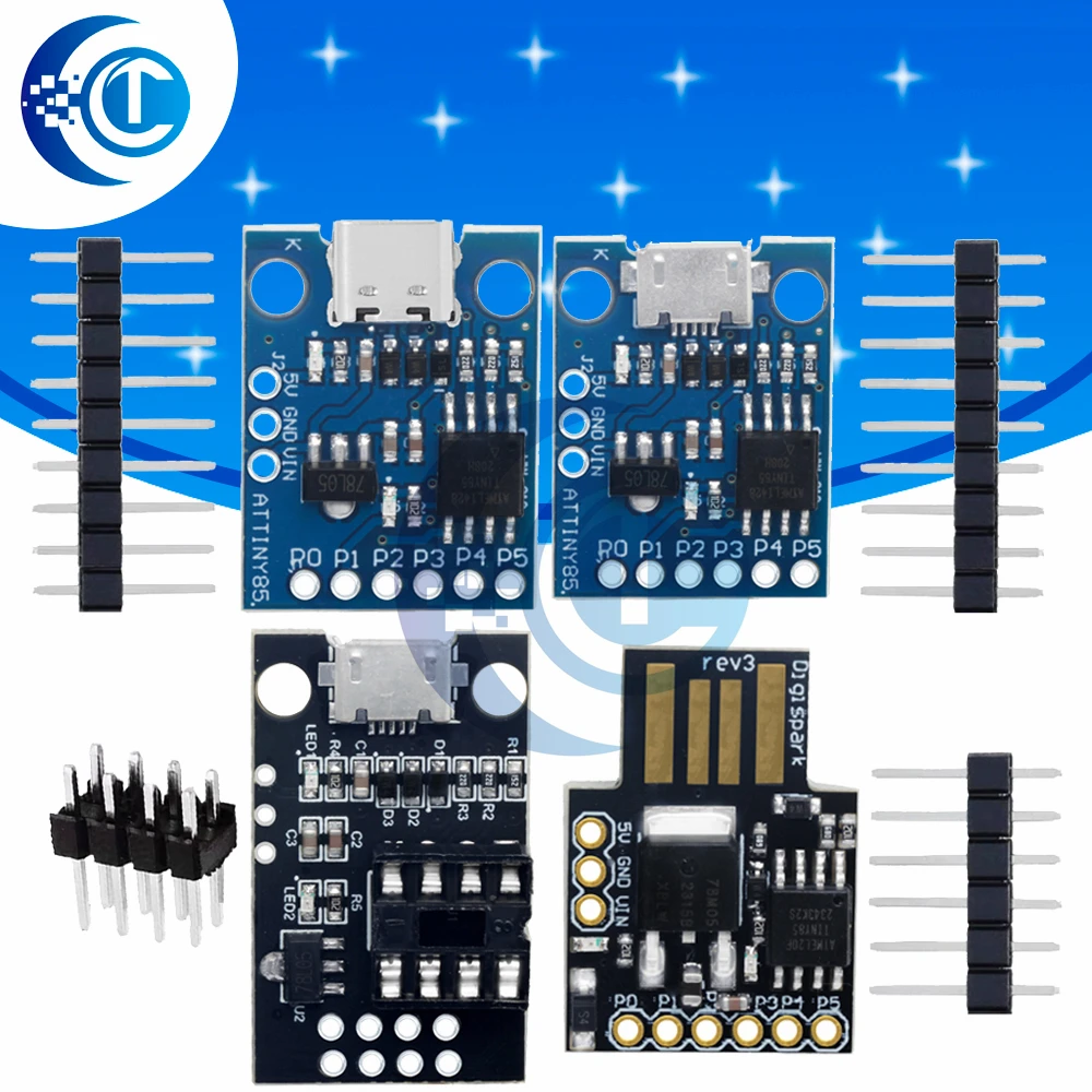 Фото Микроконтроллерная плата Digispark Kickstarter TINY85, модуль ATTINY85, USB I2C IIC, совместимый с Arduino №1