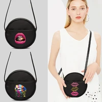 new small round bag kawaii lips print tote bag harajuku shoulder portable crossbody bag purse women cosmetic storage bag handbag