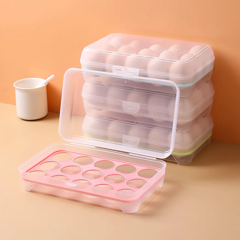 

15 grid egg storage box, covered tray, drawer, egg box, PP box, refrigerator box, compartment egg storage bracket