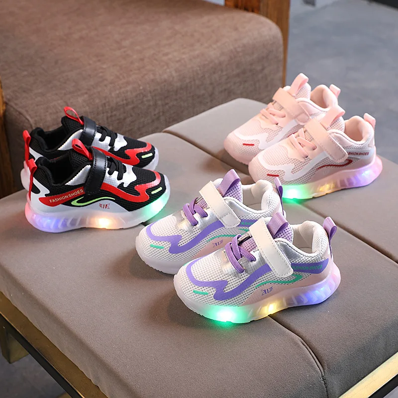 

Size 21-30 Baby LED Shoes For Boys Soft Bottom Toddler Shoes With Lights For Kids Girls Non-slip Mesh Children Luminous Shoes