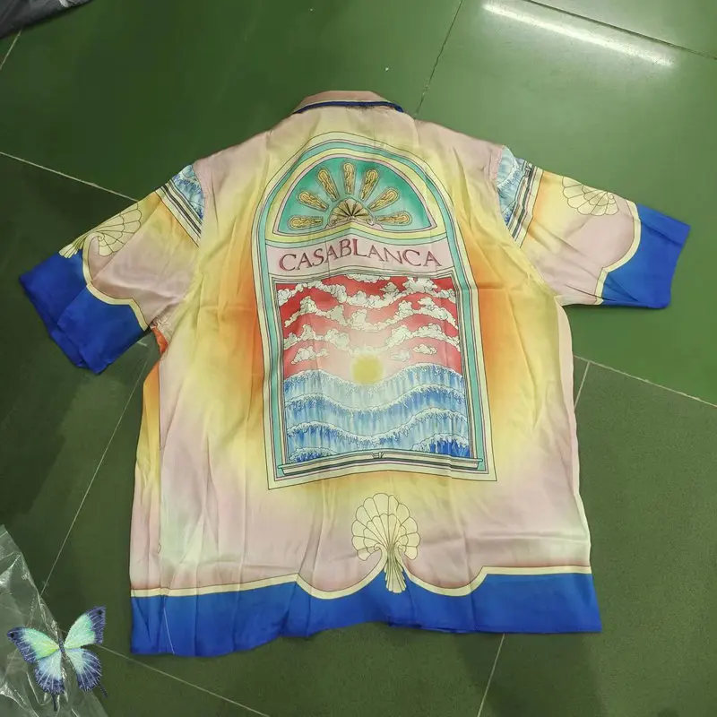 CASABLANCA Shirts Dreamland Beach Silkworm Silk Color Gradient Print Shirt Extravagant Short Sleeve Tops