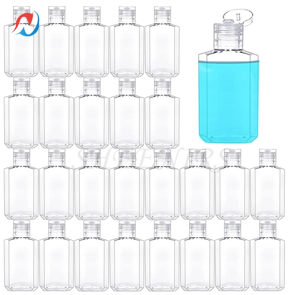 

30pcs 2 Oz 60ml Clear Refillable Flip-Top Bottles Plastic Empty Mini Travel Bottles Flip Cap Small Container for Travel Outdoor