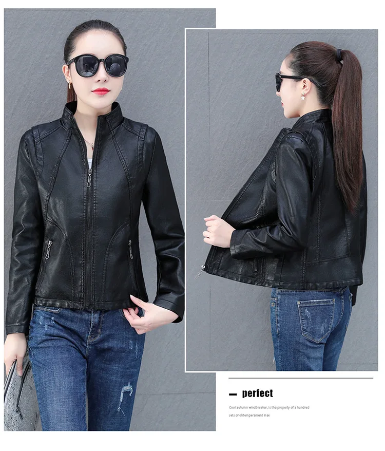 Skinny Short Leather Jacket Top Skinny  Chaquetas Coats Faux Leather Jacket  Jackets for Women  Faux Leather  Vintage  Zipper