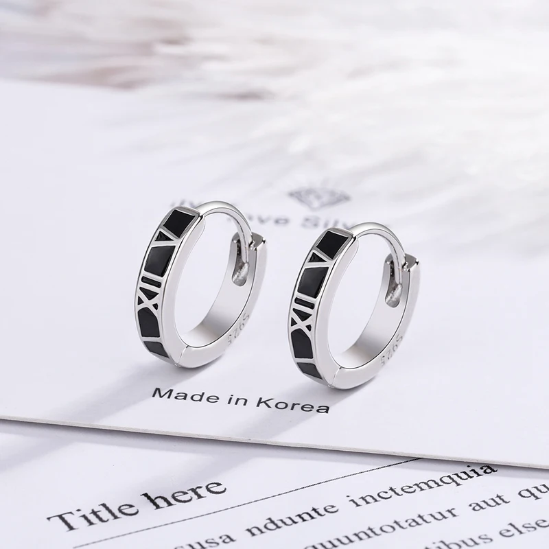 

KOFSAC Simple Roman Numerals Hoop Earrings For Women Trendy 925 Sterling Silver Girl Jewelry Personality Black Earring