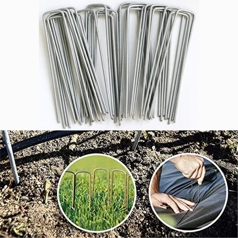 

20/50/100 Pcs Weedproof Cloth Ground Nail Lawn Fixer for Fixing Weed Mesh Floor Galvanized Steel Garden Stake Staple Mulch Nail