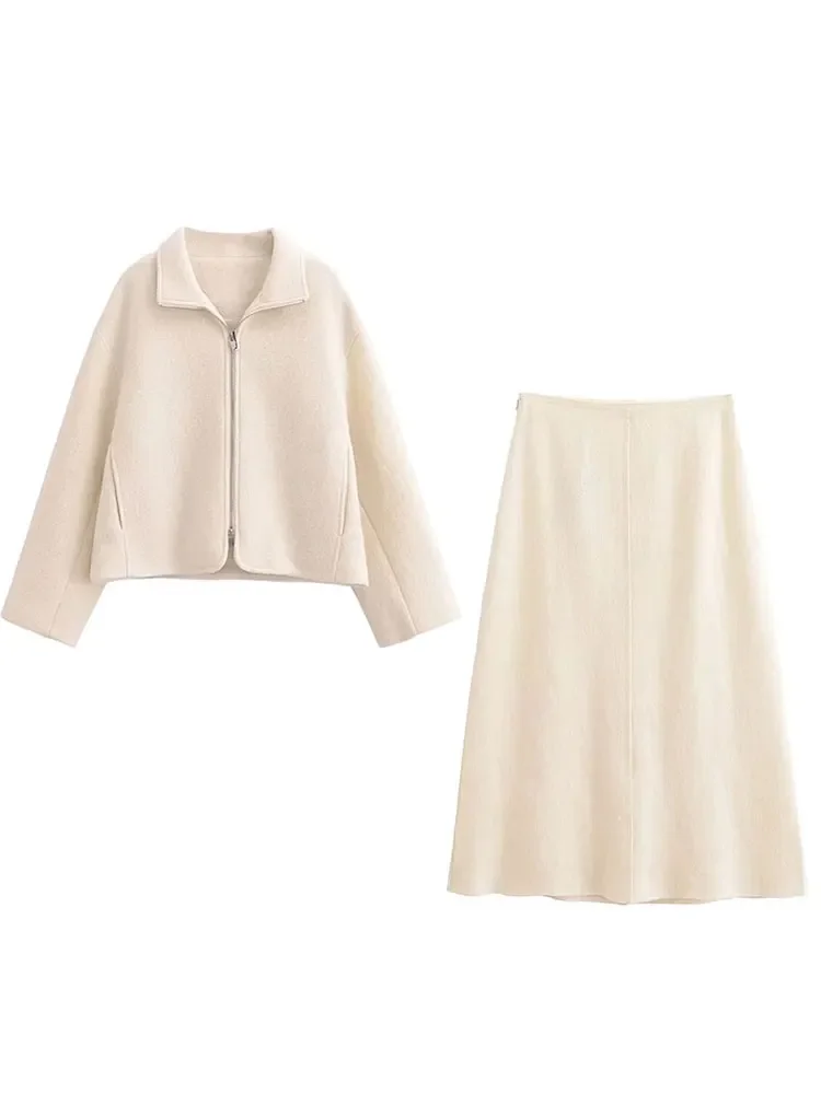 Женский шерстяной костюм Nlzgmsj TRAF 2024 комплект из двух предметов короткая куртка